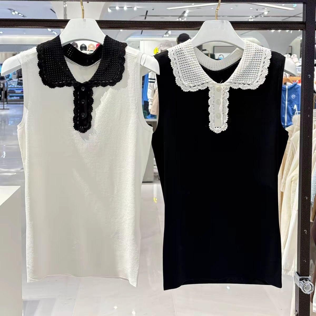 Women'S Fashion Vest Tops - سترة نسائية محبوكة بياقة للجولف، ربيع