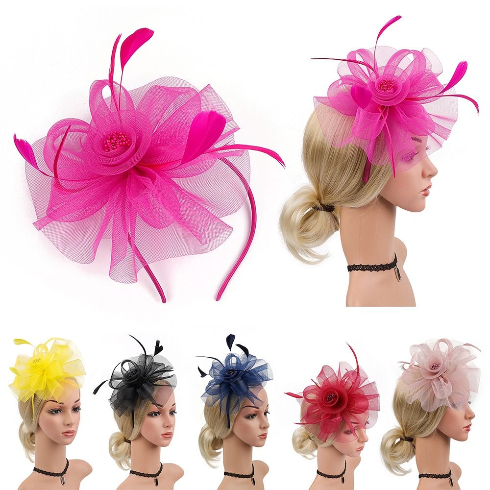 Women'S Fashion Kentucky Derby - قبعات فاسكيتر بشريط ريش عتيق للنساء