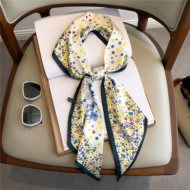 Women Fashion Necktie - وشاح حريري طويل مطبوع أنيق للنساء،