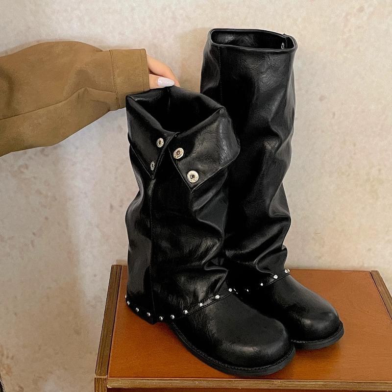 Women'S Fashion Knee High Boots - أحذية طويلة نسائية بتصميم أنبوبي فضفاض،
